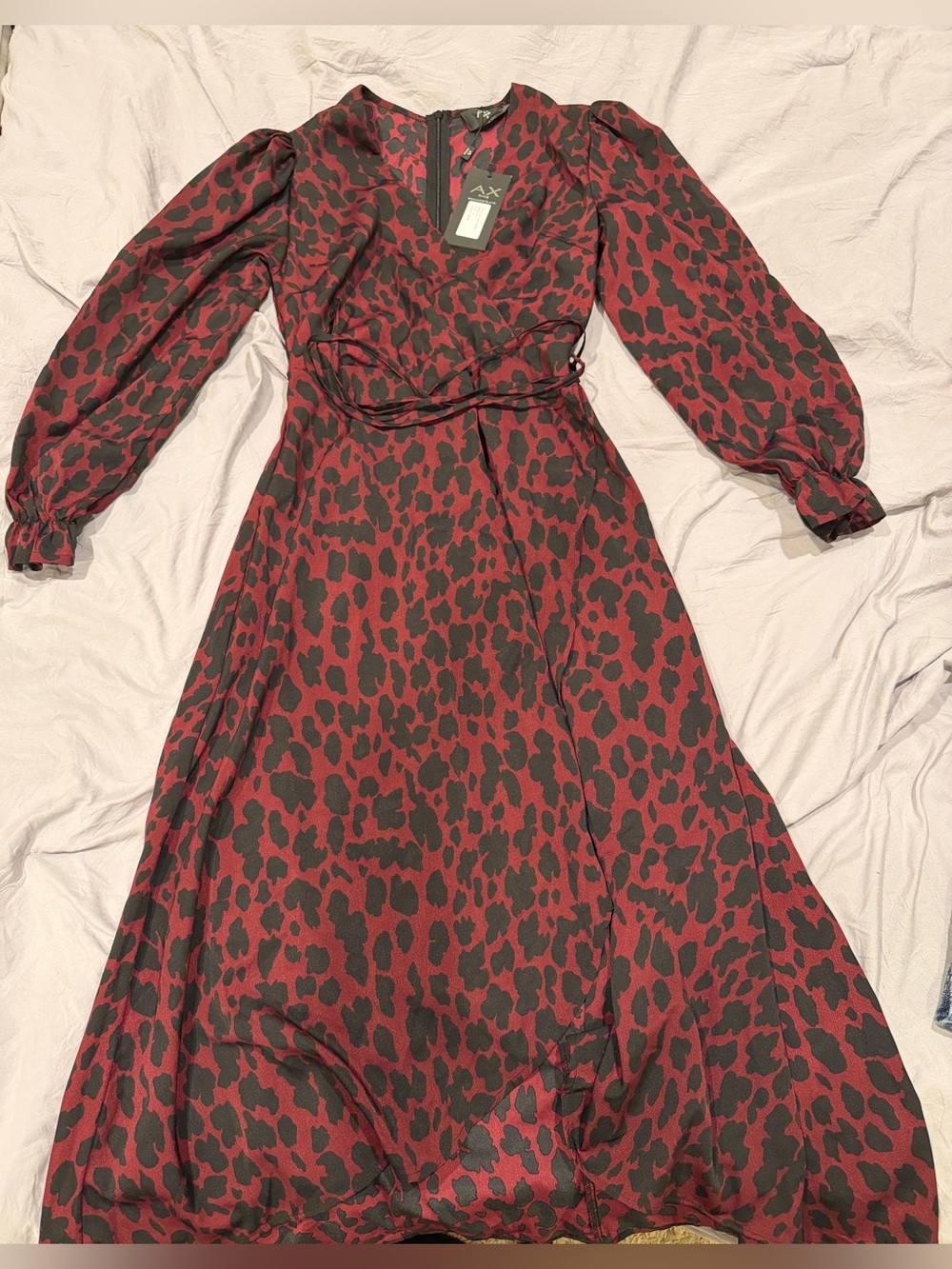 NWT AX Paris Leopard Print Maxi Dress Burgundy Size 8